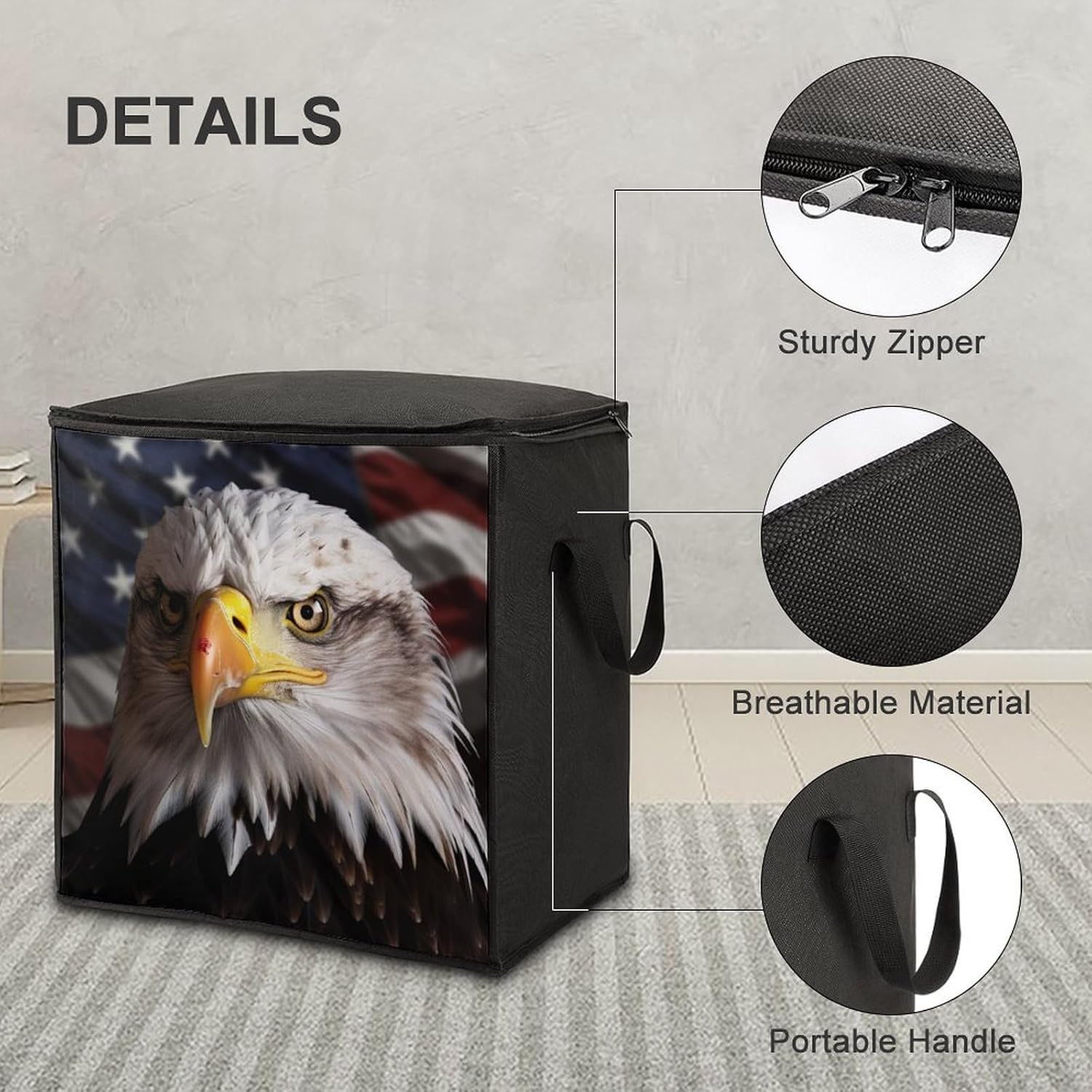 America Flag And Eagle Comforter Storage Bag Moving Bag | Clothes Storage Bins-70L,Moving Bag With Dual Handles For Easy Carrying, Zipper Design Durability for Home,Bedroom,Closet
