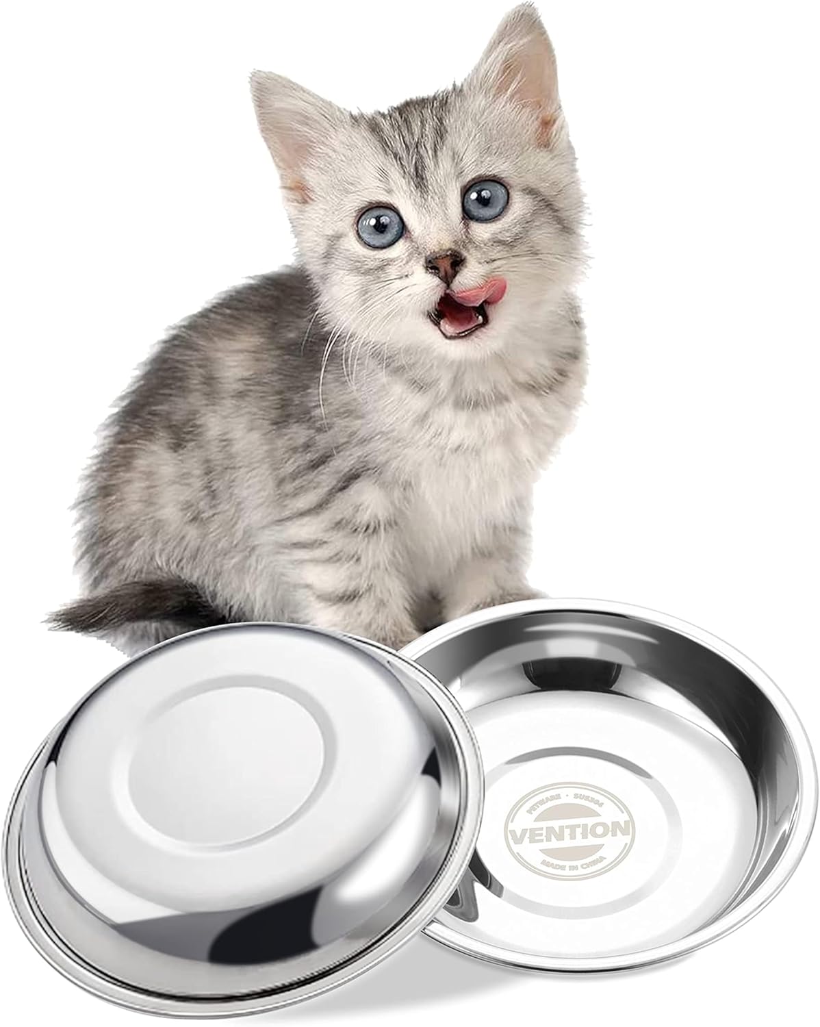 VENTION Medium Shallow Cat Food Bowls, Outer Dia. 8.1 in Whisker Fatigue Cat Bowl, Stainless Steel Cat Food Dish for Indoor Cats, Set of 4 Replacement Cat Bowls for Raised Station(26.7 Fl.oz)