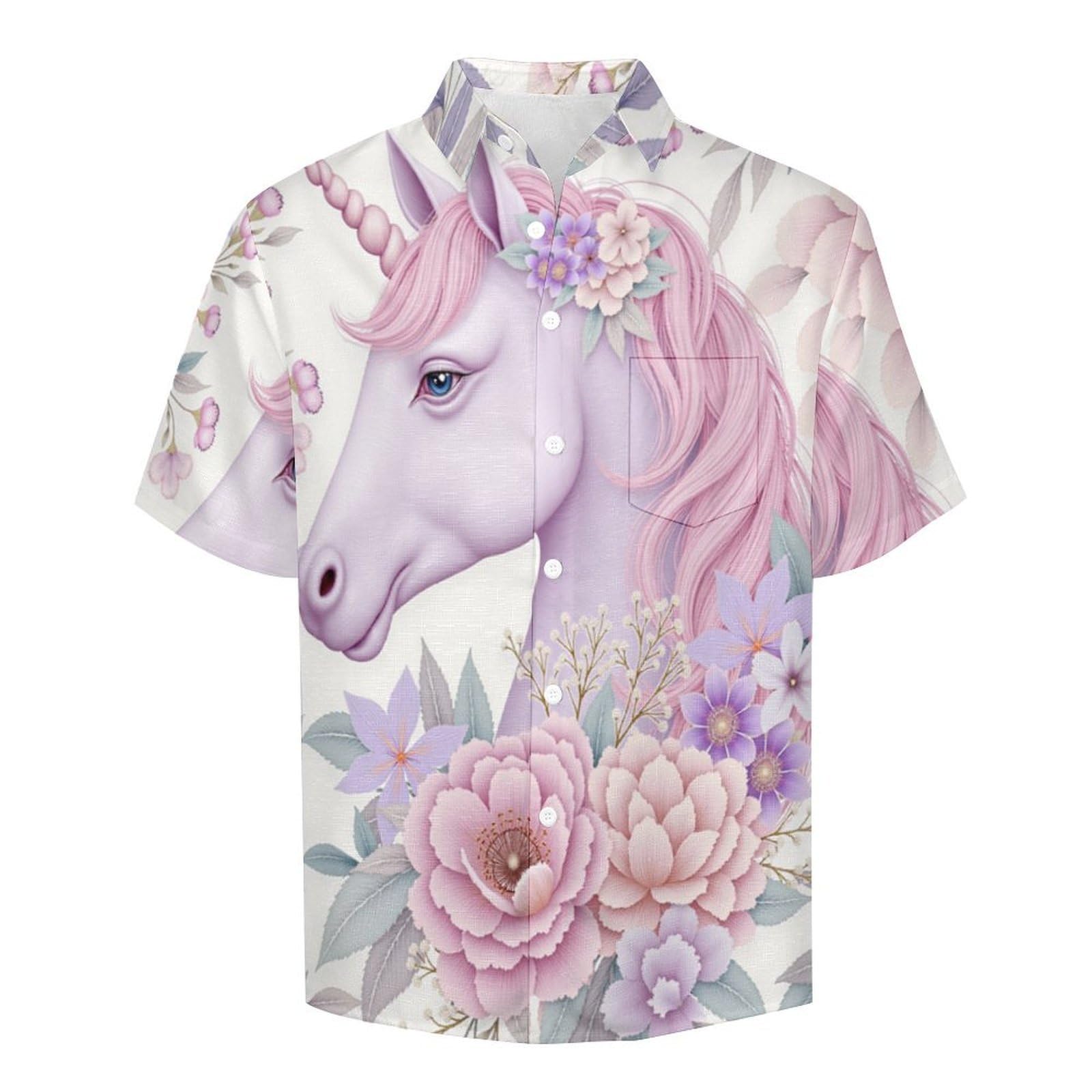 Camicie da Uomo a Maniche Corte con Stampa della Fiori Cavalli Sogni Animali, Casual Leggere Bottoni Camicia con Tasca Frontale, per Vacanze Spiaggia Estate