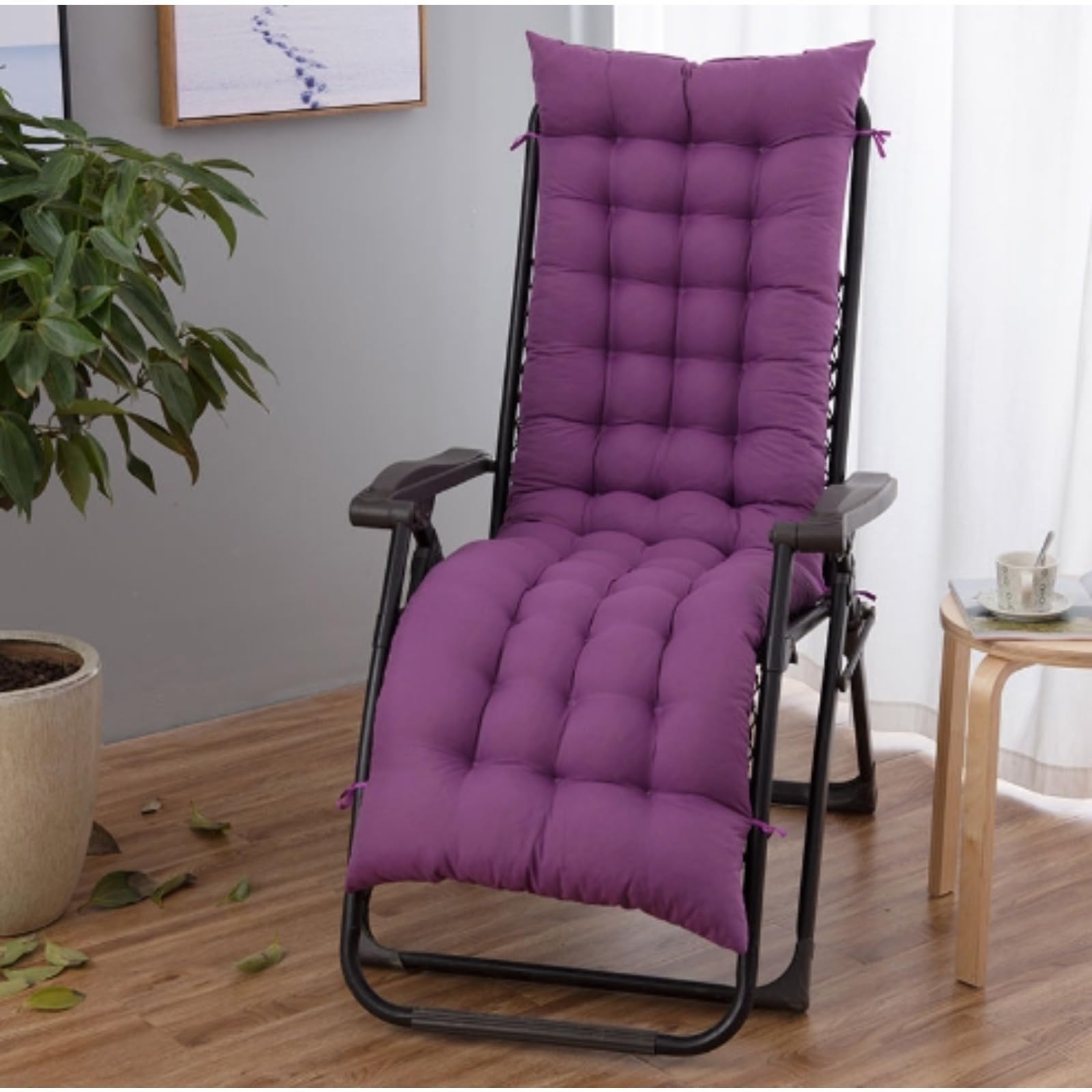 BangDon Solid Color Sun Lounger Cushion Portable Garden Patio Thick Padded Bed Rocking Chair Cushion with Anti-slip Straps for Travel Holiday (Purple1,170 * 40cm)