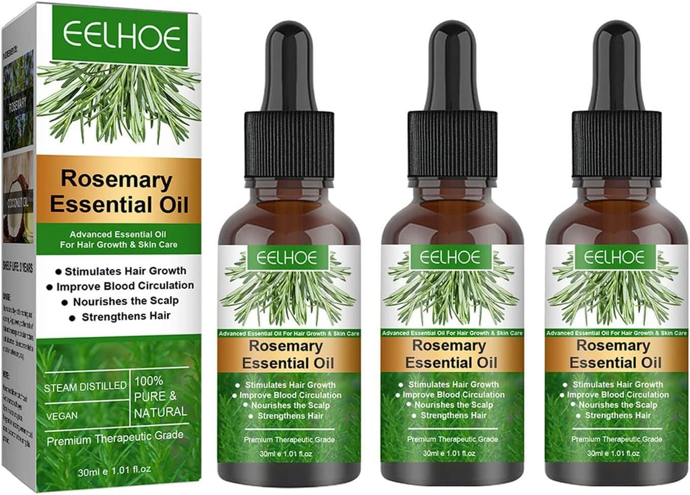 Hitburu Rosemary Oil voor haargroei, 30 ml, biologische haargroei, Sé-Rum voor het voeden van hoofdhuid en het stimuleren van de haargroei, haarverzorging voor mannen en vrouwen