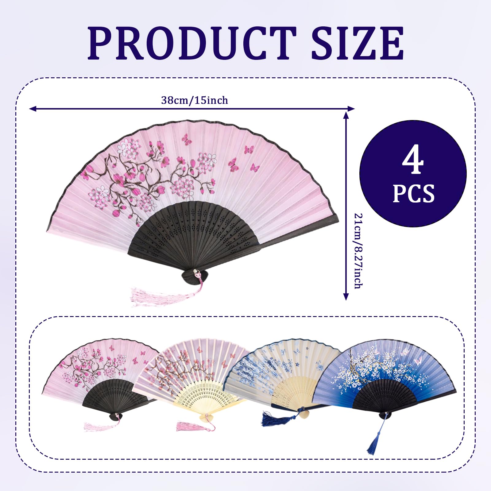 4 Piezas Bambú con Borlas Abanicos Plegables Estilo Chino con Borlas Abanico Leque Abanar para Decoración De Pared Regalos Bodas Fiestas De Verano