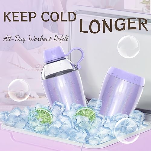 Miniatura 8 de Botella de agua con aislamiento iridiscente para mujer, botellas de agua de acero inoxidable de 18 onzas, doble pared, 2 tapas (vaso y vaso),