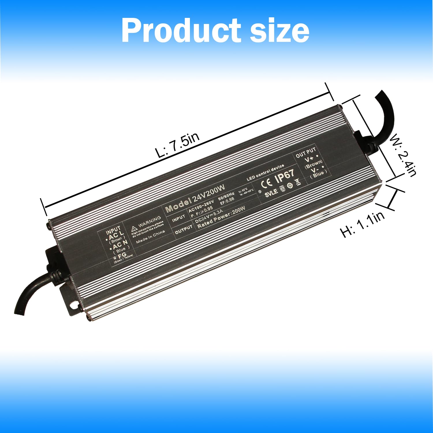 Led Driver 24V Led Transformer 200W IP67 Waterproof Power 100-260V AC to 24Vdc Low Voltage Transformers with 3-Prong Plug 3.3 Feet Cable Indoor Outdoor LED Light