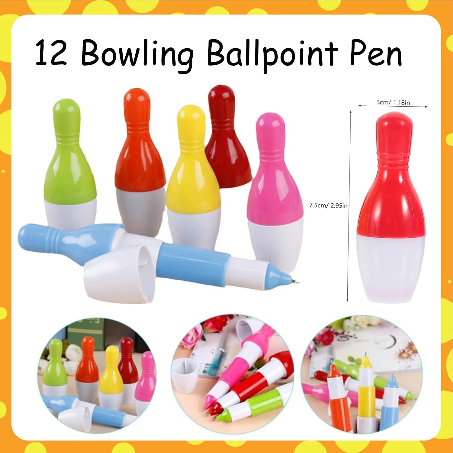 Anprola Bowling Party Stationery Gifts with 12 Mini Notepads, 12 Ballpoint Pens, 12 Organza Bags and 50 Stickers for Bowling Themed Birthday Party Decorations Supplies Goodie Bag Fillers Rewards image 3