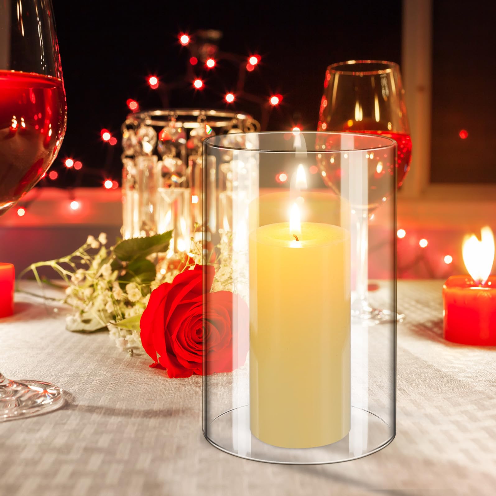 Ipetboom Copri Candela Paralume Trasparente Elegante 2 Pezzi Antivento in Vetro Cilindrico per Proteggere Candele di Grandi Dimensioni, per Decorazioni Romantiche