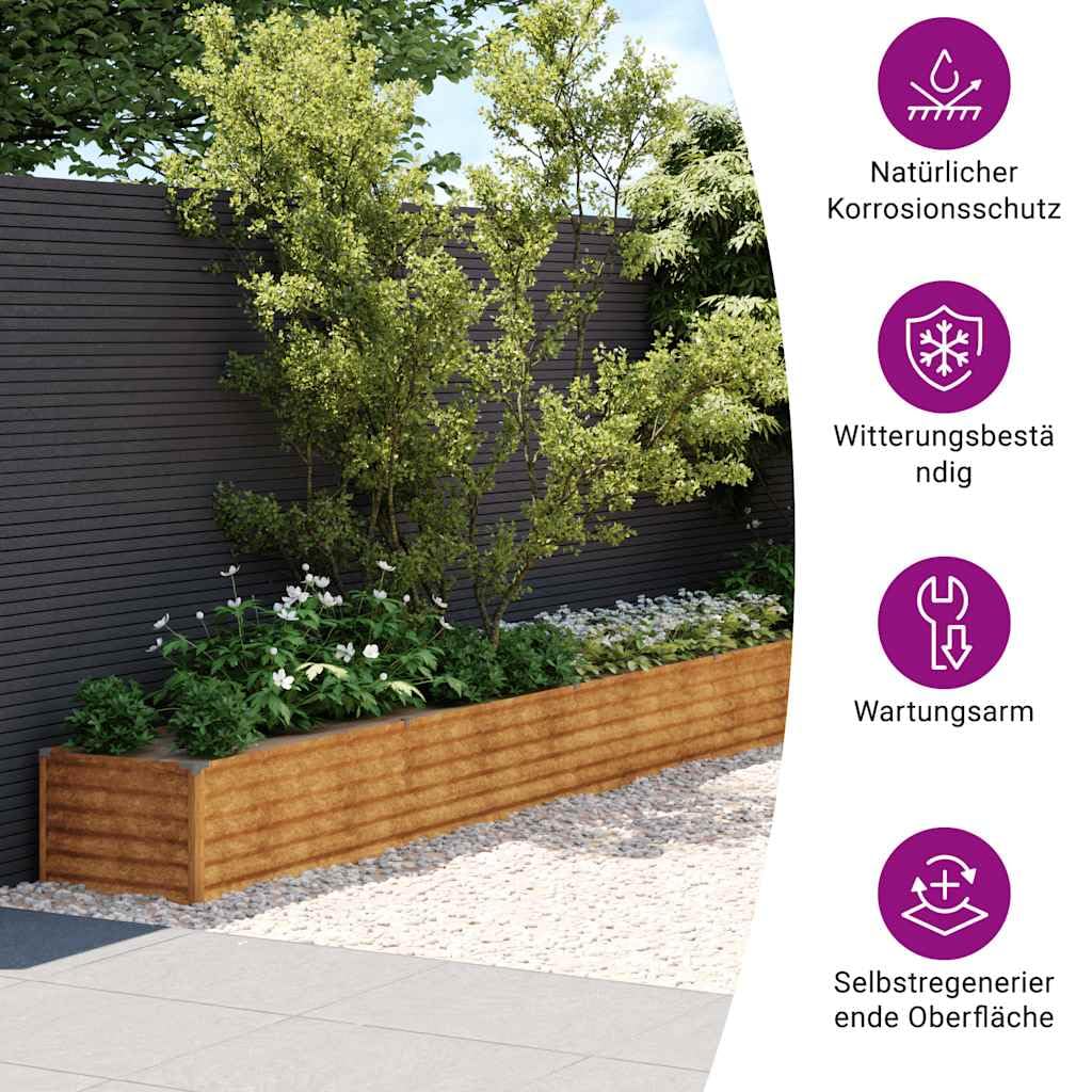 vidaXL Hochbeet, Wetterfest Pflanzkasten mit viel Platz, Pflanzkübel Blumenkasten für Balkon Garten, Blumenkübel Gemüsebeet, 1152x50x36 cm Cortenstahl