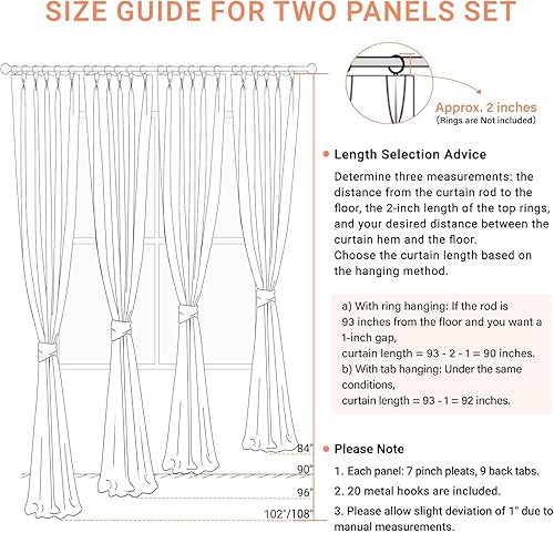 Miniatura 4 de 100% Blackout Shield - Cortinas opacas con textura de lino y pliegues, juego de 2 paneles de 40 x 102 pulgadas (ancho x largo), cortinas de lino