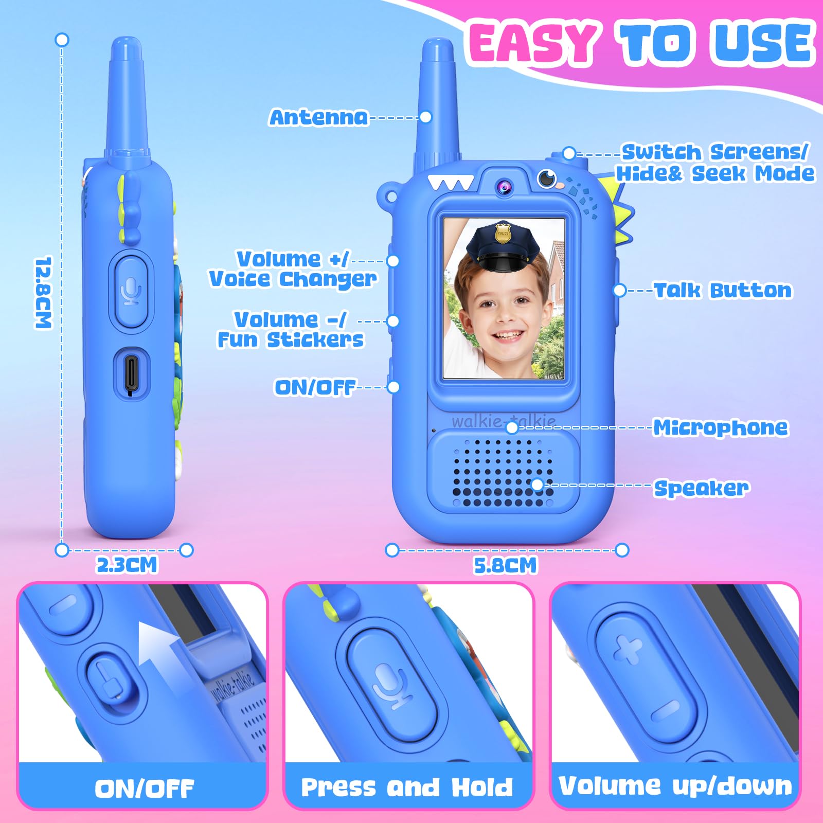 iKidiki Giochi Bambini 3 4 5 6 7 8 Anni, Video Walkie Talkie Bambini Ricaricabili Idee Regalo Bambino Bimba 3-8 Anni Femmina Gioco Bimbo 3-8 Anni Maschio Walky Talky Giocattoli per Bambina