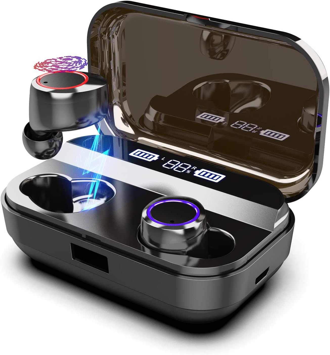 TZONOO 【2019 New】 True Wireless Earbuds, Bluetooth Earphones 5.0, Touch Control Wireless Headphones 90H Playtime, IPX5 Waterproof Built-in Mic In Ear Sport Earphones with 4000mAh Charging Case