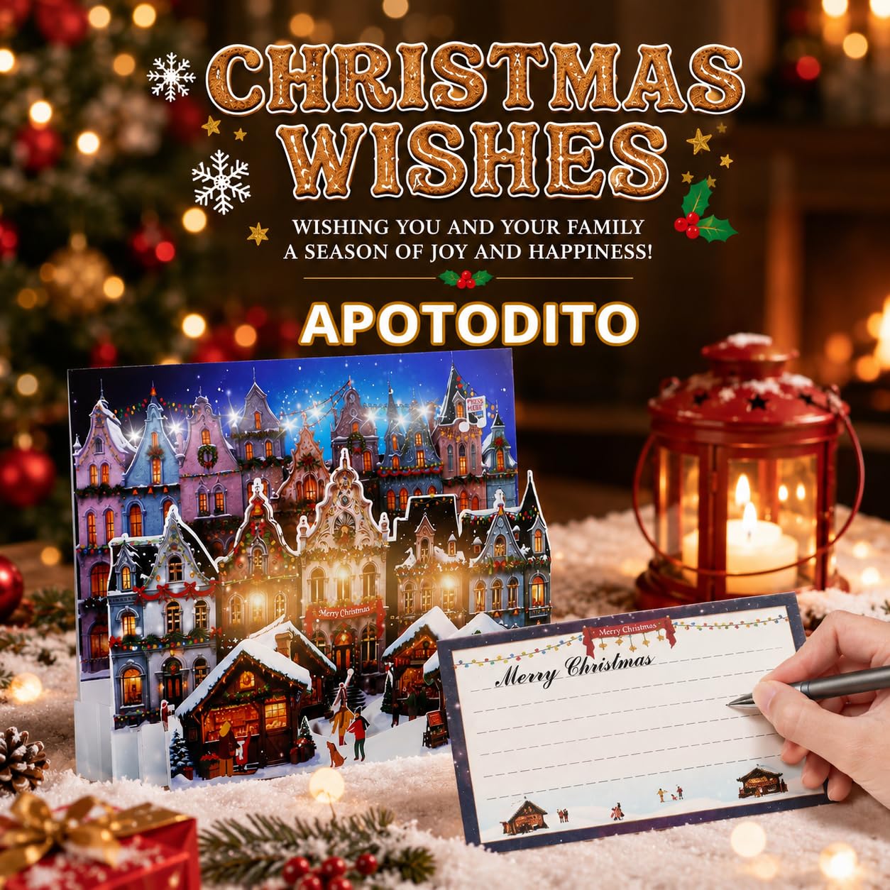 APOTODITO Pop Up Weihnachtskarten mit Licht und Musik, Lustige Weihnachtskarte, Weihnachtsgeschenke für Frauen Männer Weihnachten Silvester Neujahr