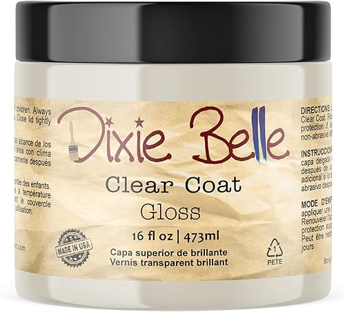 Dixie Belle Paint Company  Capa transparente brillante (16 onzas)  Capa superior acrílica con acabado brillante  Acabado de pintura para muebles