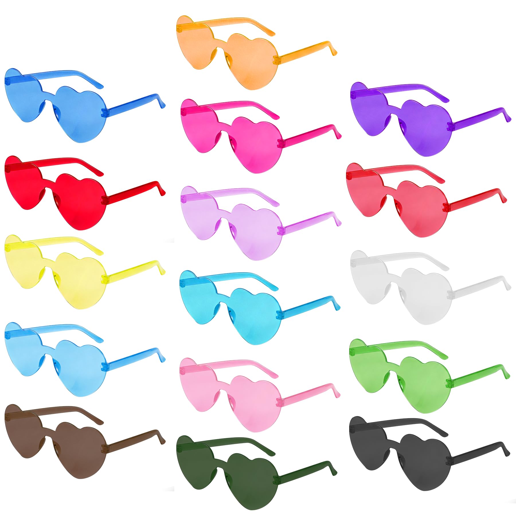 Bszatan 16 Pairs Heart Shaped Sunglasses Rimless Frameless Heart Glasses Bulk Transparent Candy Colour Glasses for Bachelorette Party Favours Photo Booth Props