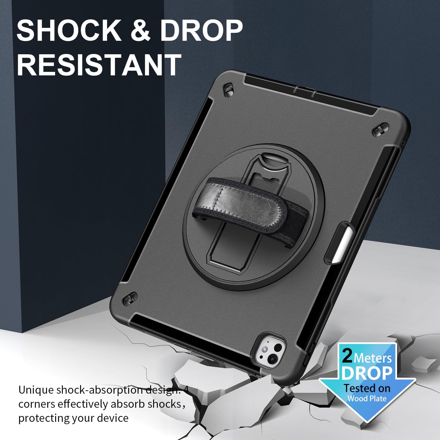 Junfire Protective Case for iPad Pro 13 inch M5 2025 / M4 2024, Shockproof Rugged Case with 360°Rotating Kickstand/Hand Strap/Shoulder Strap/Stylus Holder for A2925, A2926, A3007-Black