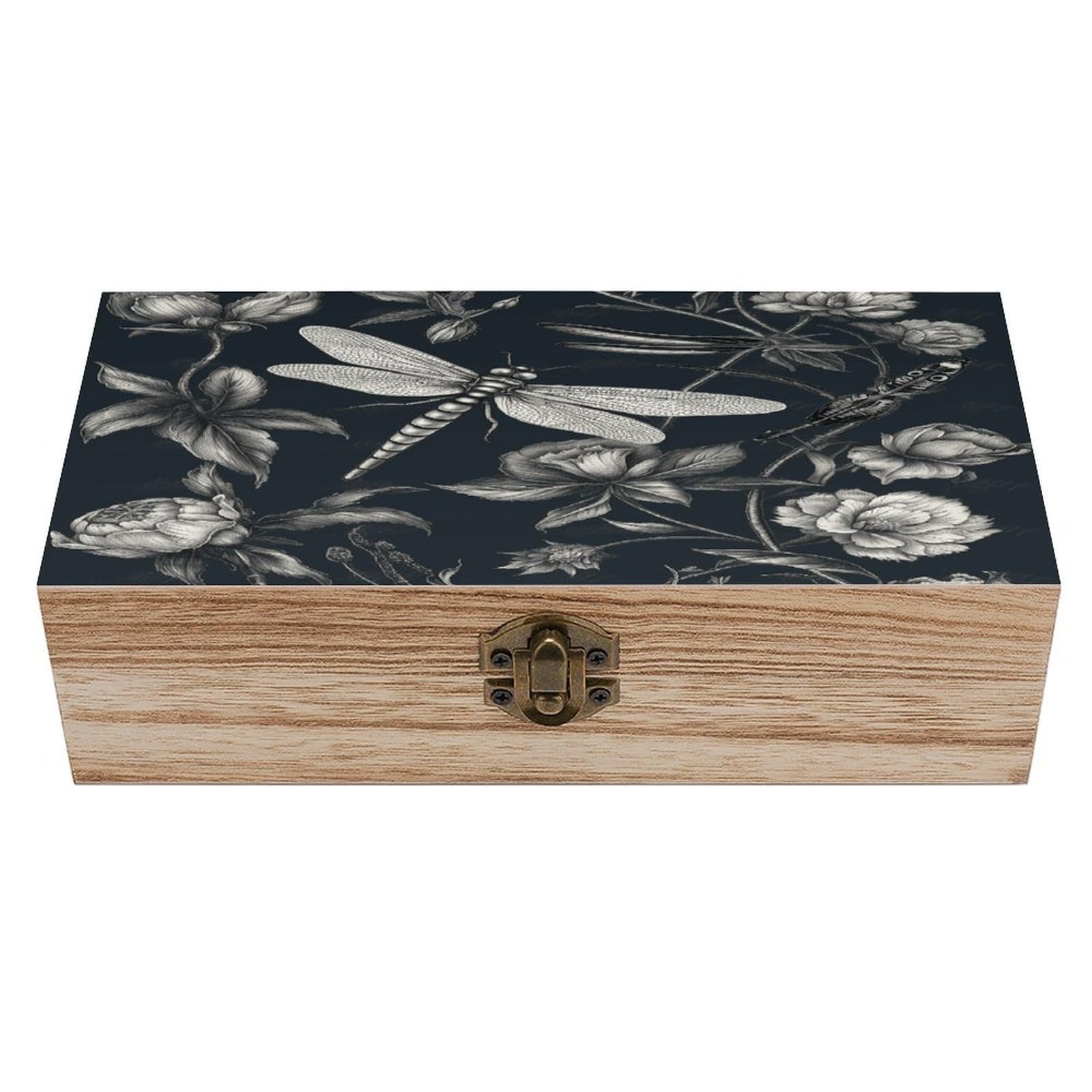 VstaDank Black Flowers And Dragonfly Wooden Storage Box Decorative Jewelry Case with Lids Exquisite Wood Box Letters Gifts Acacia Wood Boxes Fashion Wooden Keepsake Boxes for Men Women