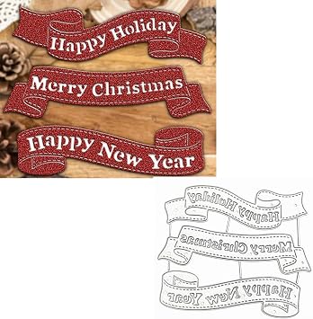 Christmas Letter Banner Metal Frame Cutting Dies, Words Merry Christmas Happy New Year Stencils for DIY Photo Decorative Embossing Paper Dies for Scrapbooking Card Making