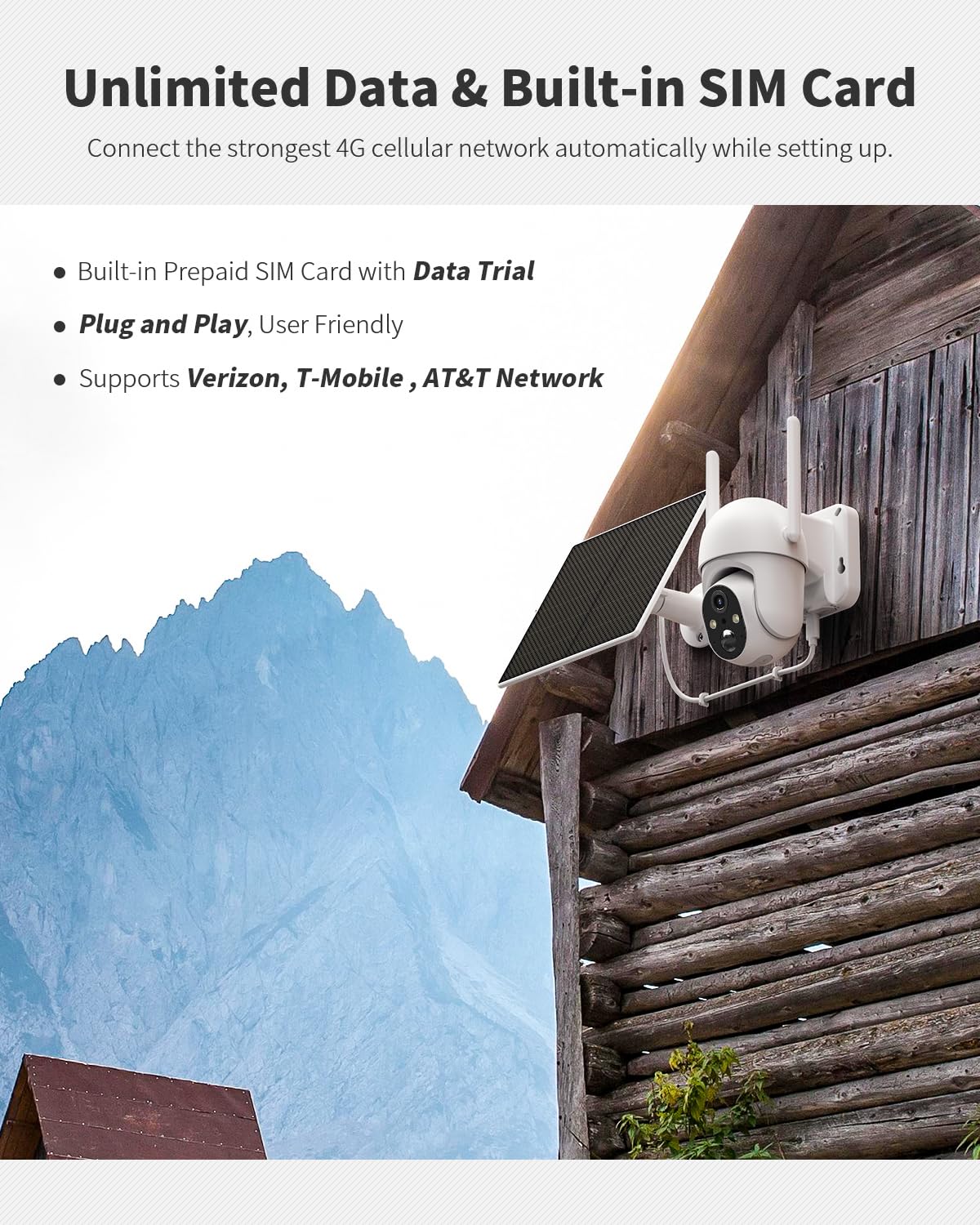 Ebitcam 4G LTE Cellular Security Camera Includes SIM Card(Support Verizon/AT&T/T-Mobile), 2K Solar Outdoor Cam Wireless Without WiFi Needed, 360° Live View, Color Night Vision — Amazon image 3