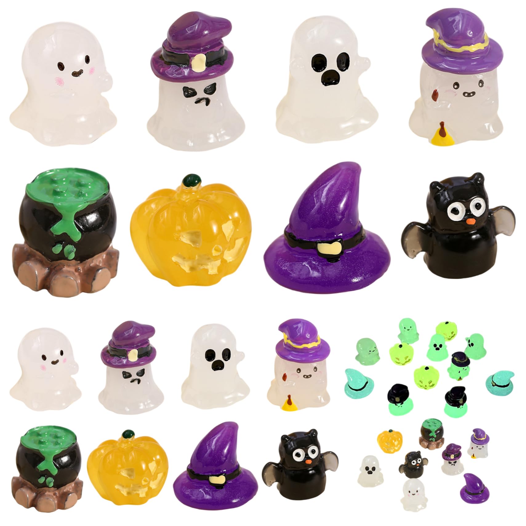 CNAFGBGG Mini Halloween Figurines 16 Pcs, Glow in Dark Resin, Party Favors.