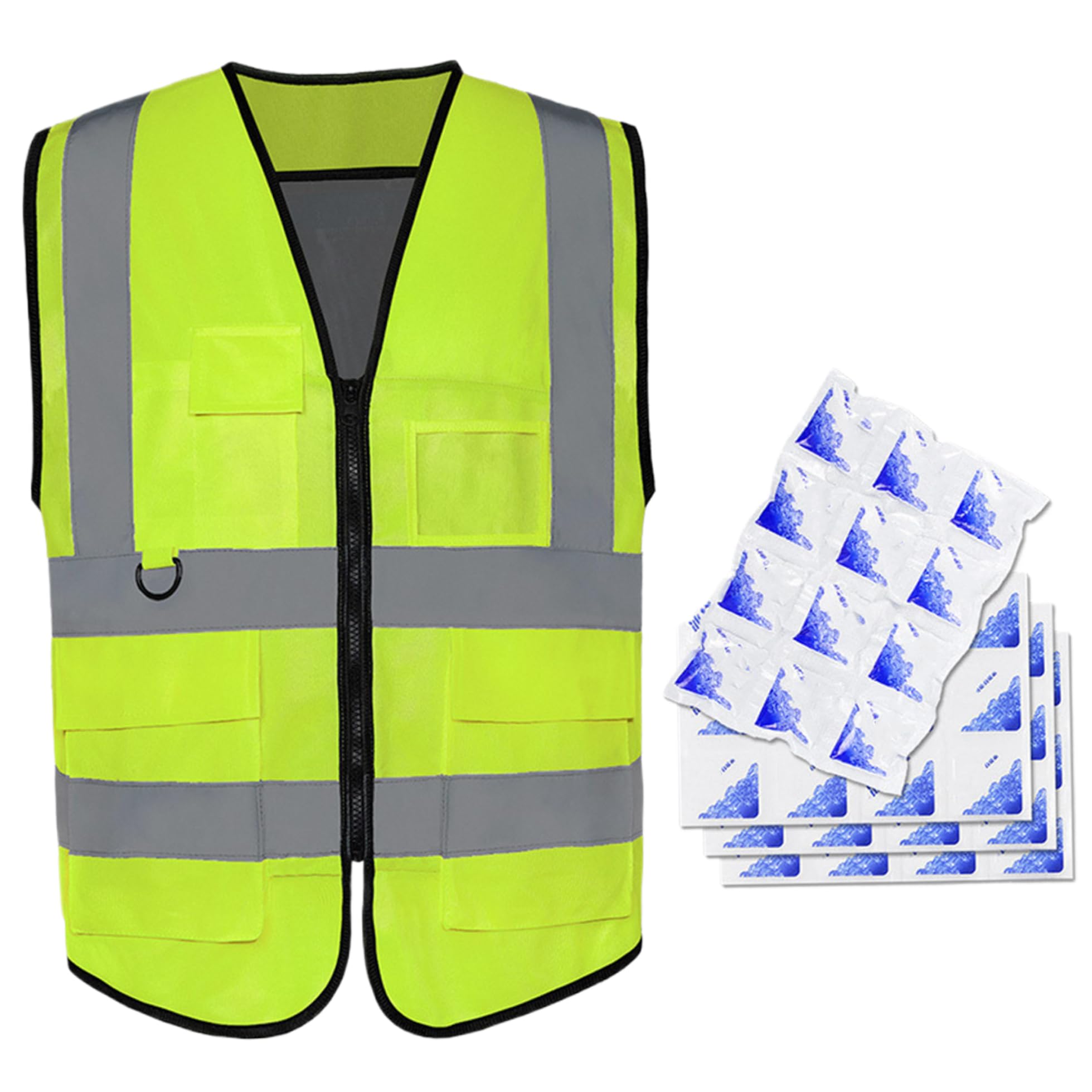 Chaleco de enfriamiento reflectante con 4 bolsas de hielo, chaleco de seguridad de alta visibilidad para hombres y mujeres, trabajo de enfriamiento de hielo con bolsillos para trabajos de constr