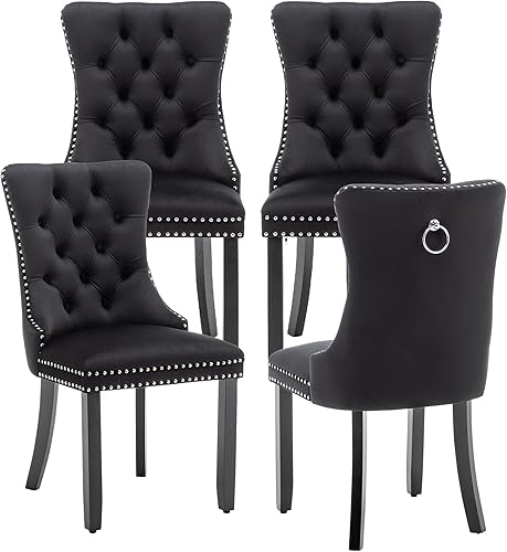 Miniatura 66 de Kiztir Juego de 2 sillas de comedor de terciopelo, sillas de comedor tapizadas con ribete de anillo y respaldo con botón, silla de comedor copetuda