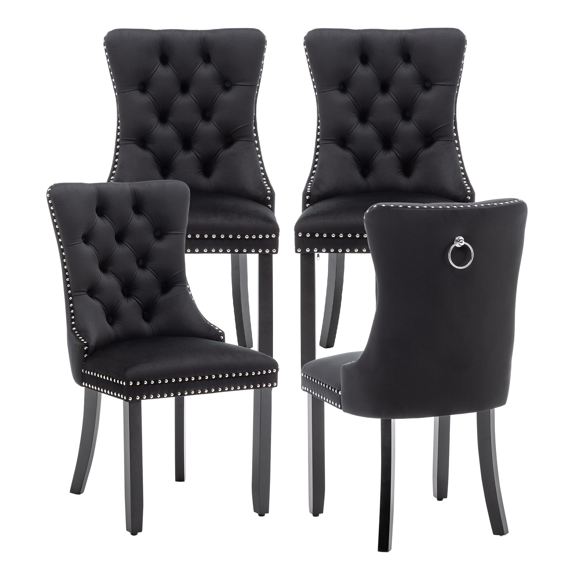 Velvet Dining Chairs, Tufted Kitchen &amp; Dining Room Chairs, Black, Set of 4