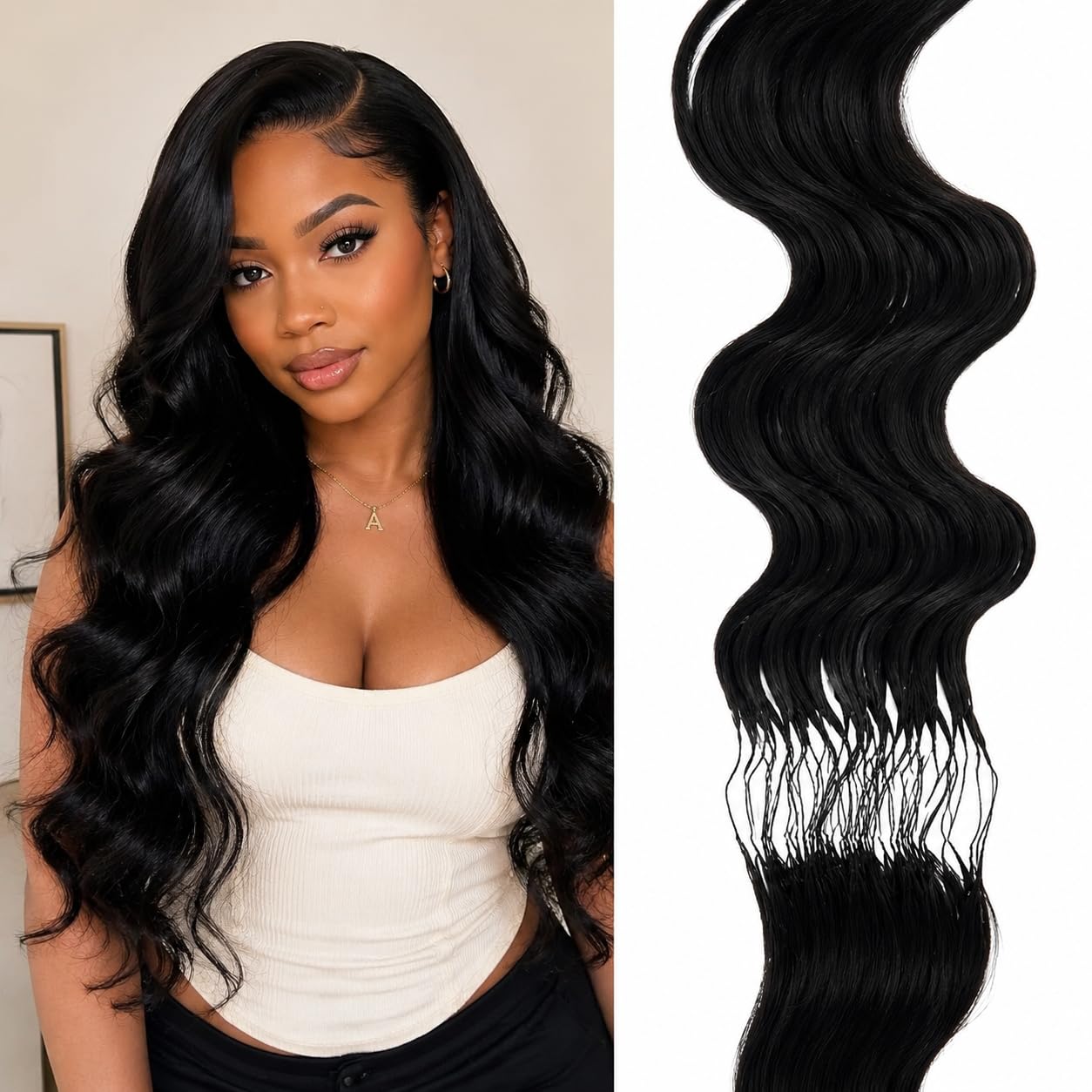 Human Crochet Hair for Black Women 16 Inch Body Wave Bundles, 50 Strands 50g Pre-Separated Feather Crochet Human Hair Extensions, Invisible Miracle Knots Natural Black Color thumbnail