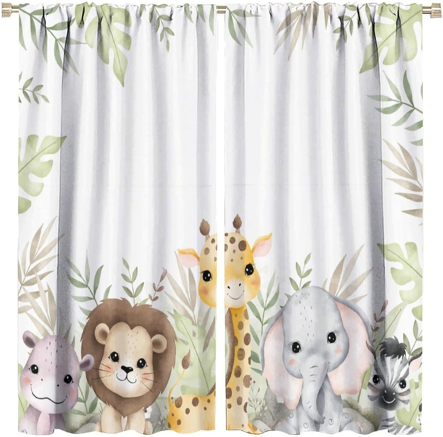 Nursery Curtains Jungle Safari Theme with Giraffe Print, Kids Room Classroom Decor, 42x63 Inches, 75% Blackout Fabric for Baby Nursery, Animal Cub Design, Easy Install & Machine Washable