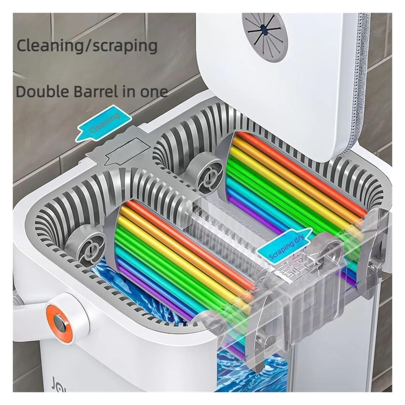 Juego de trapeador y cubo grande de 40 cm con manos libres for piso plano, trapeador de microfibra giratorio de 360 ​​grados, autoescurrible con cubo, limpieza fácil con manos libres(40CM-only 5 Rags)