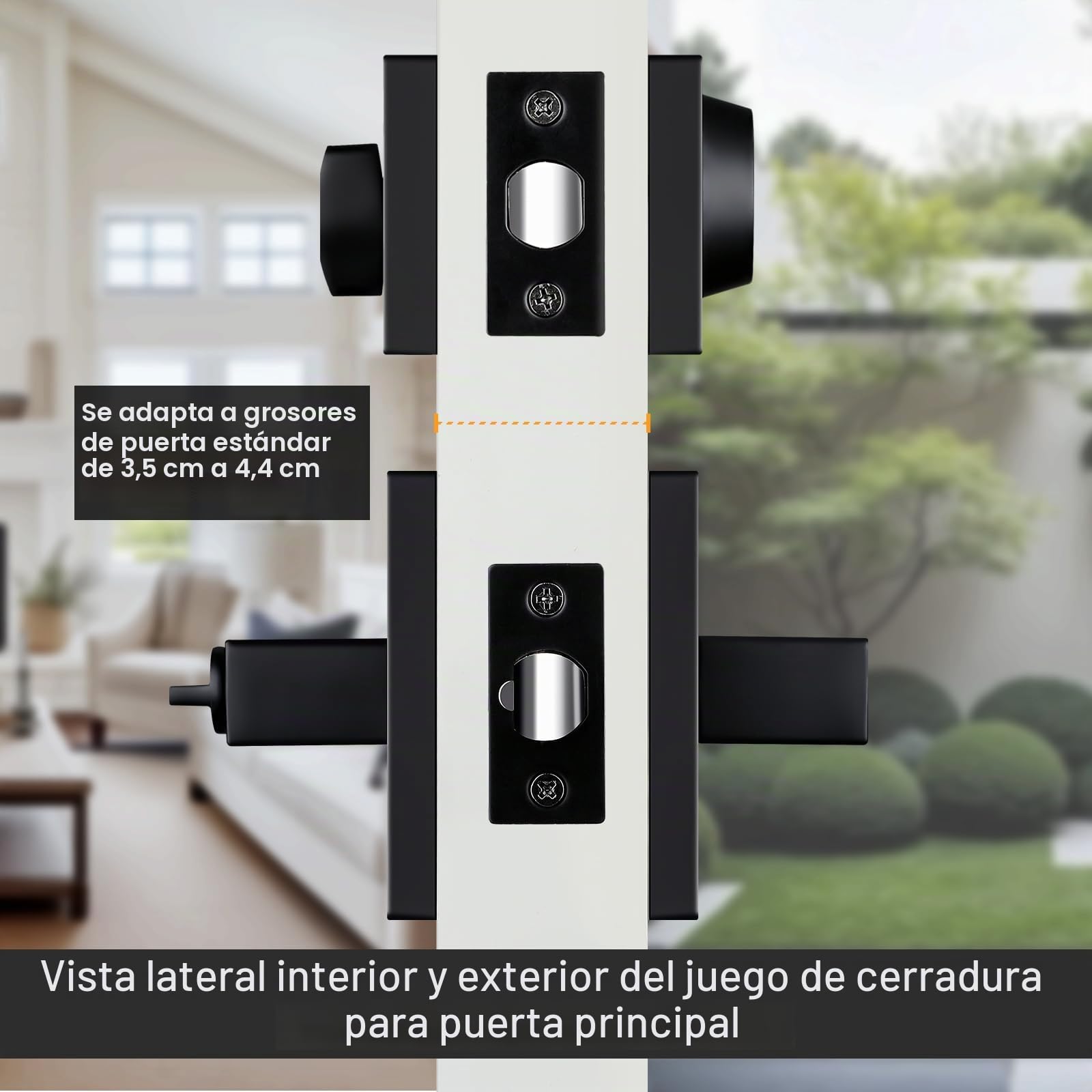 Haidms Juego de cerradura de puerta exterior negra con cerrojo de seguridad, manija de puerta delantera negra mate, cerraduras de entrada con llave igual, cerradura de puerta delantera de aleación de