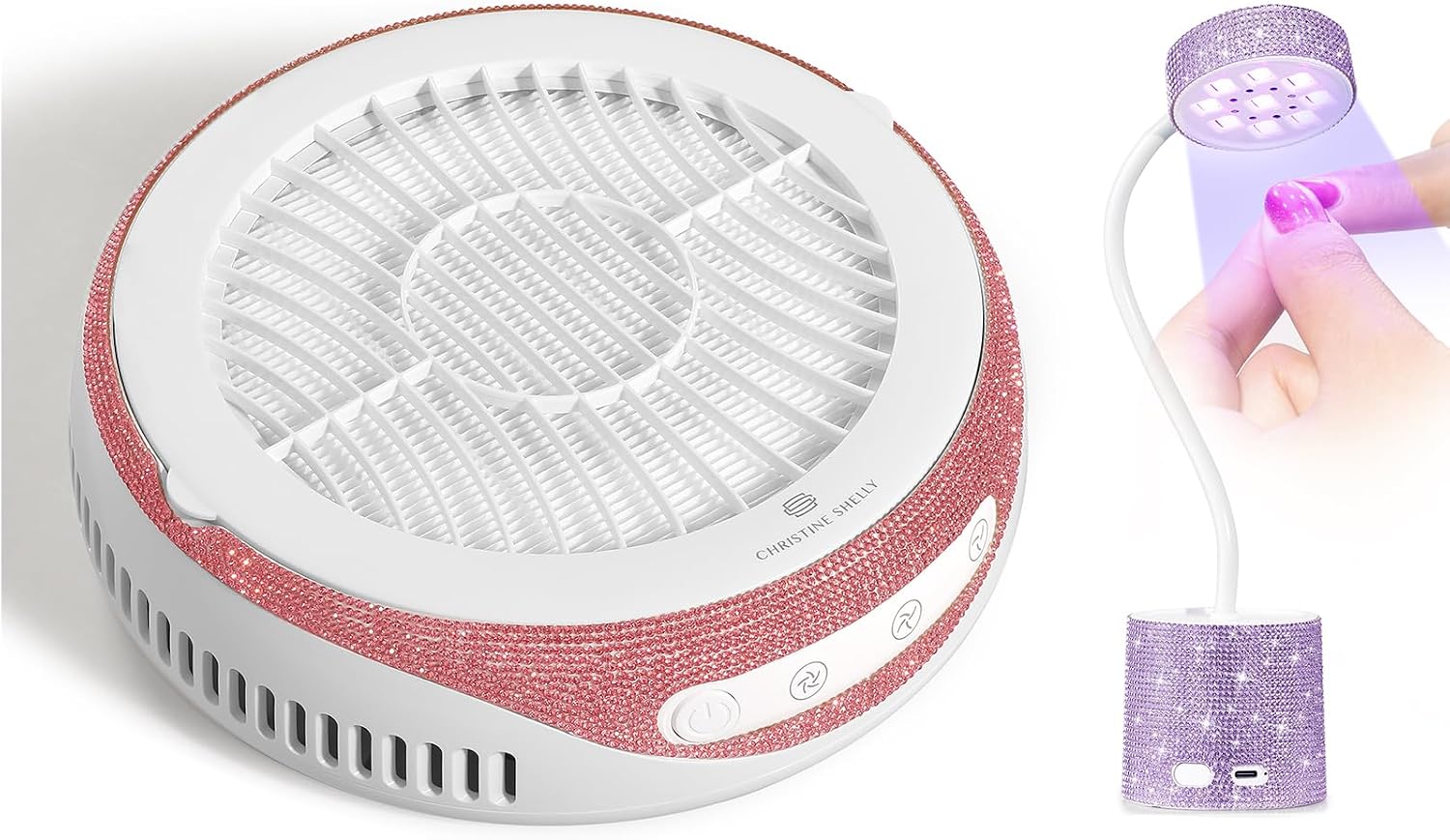 UV LED Nail Lamp, Mini UV Light for Gel Nails Polish, Rechargeable LED Goosenecks Flash Cure Nail Dryer & Nail Dust Collector, 4200RPM Vacuum Fan Vent Dust Collector, Low Noise