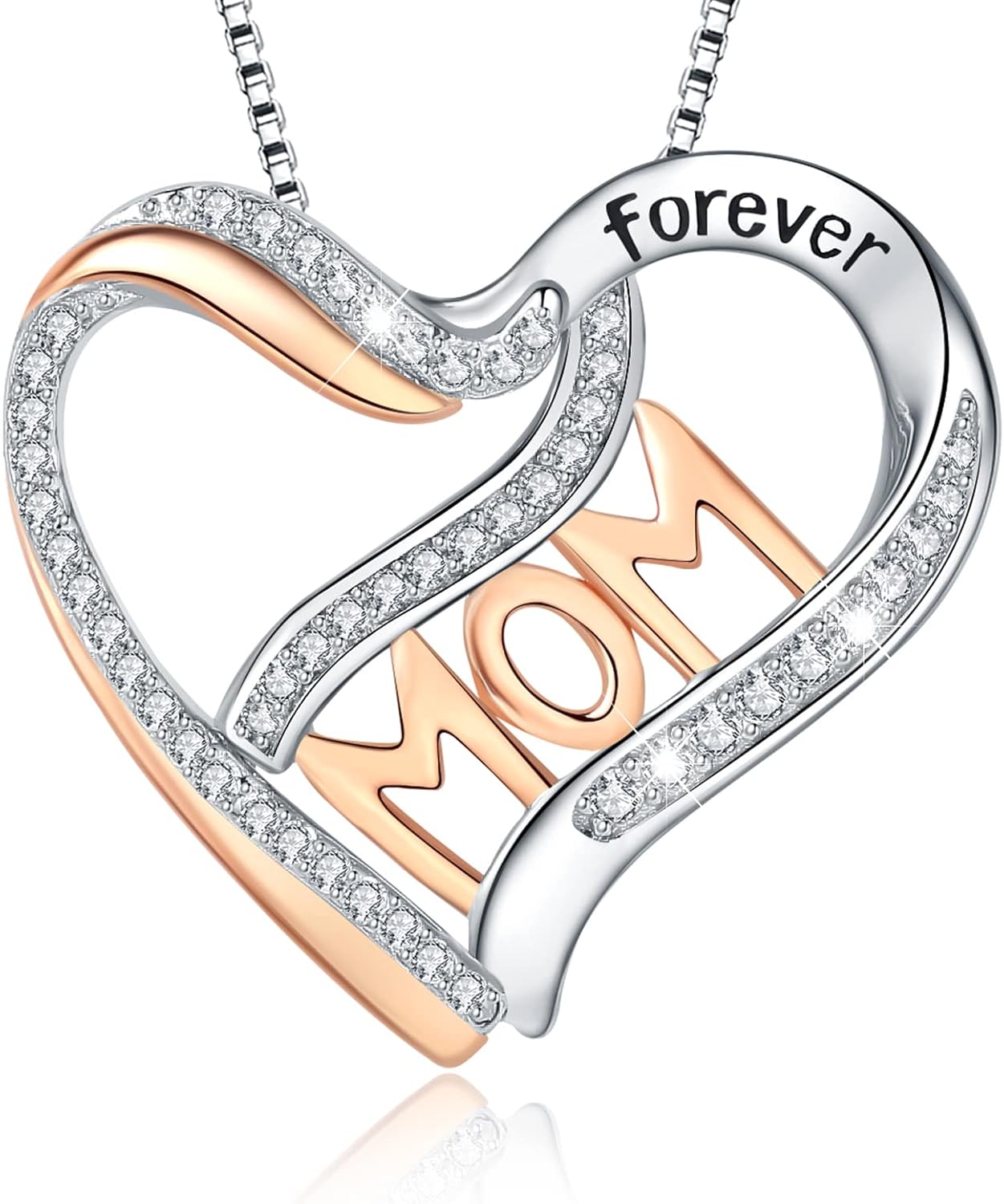Mom Daughter Necklace 925 Sterling Silver Rose Love Heart Forever Mother DaughterPendant Necklaces Jewelry Gifts for Mom Daughter Grandma