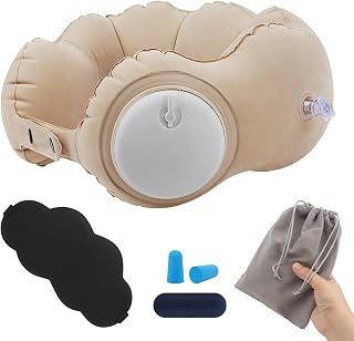 Neck Pillow Airplane Inflatable U Shape - Travel Pillow Airplane Easy to Carry, Neck Corner Car with Eye Mask and Earplugs, Inflatable Neck Pillow with Pressure Inflation Pump for Trains, Office