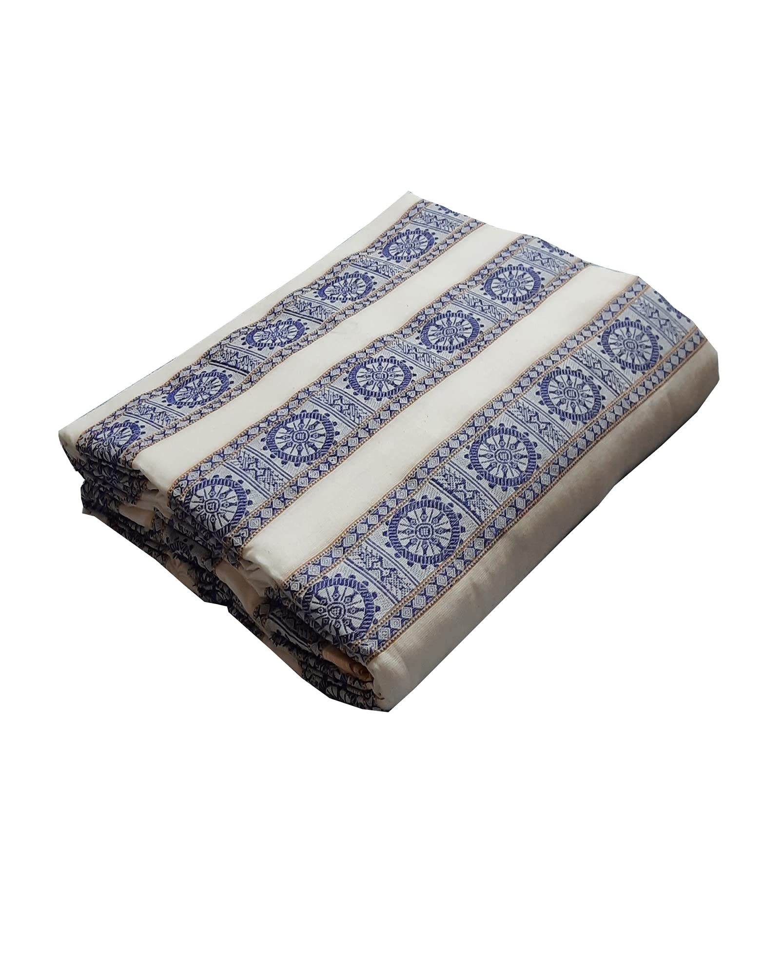 Apolee Odisha Handloom Sambalpuri White With Navy Blue Chakra Unstitched Dress Piece ;Unisex; 2.50metres