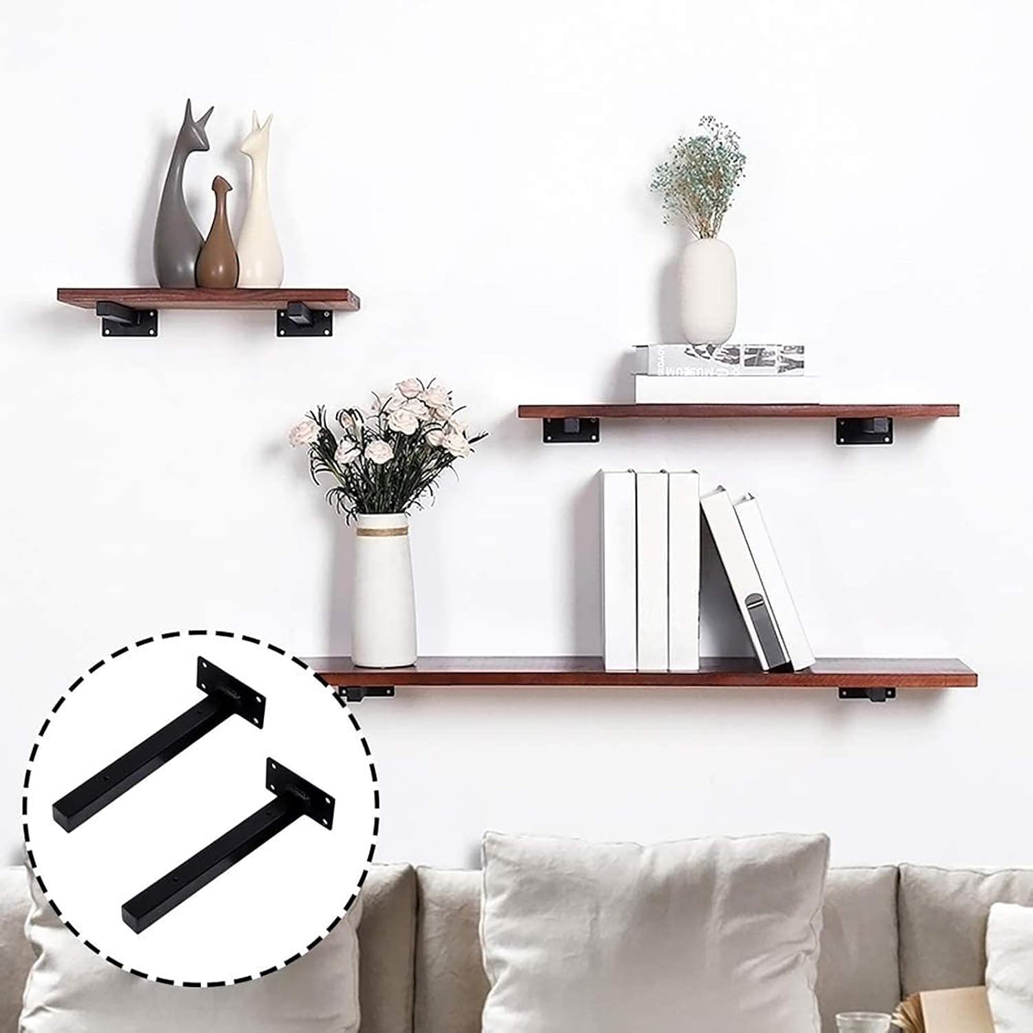 QWEASDF 2Pack Heavy Duty Shelf Brackets, Floating Shelf Brackets, Wall Mounted Iron Concealed Hidden Hardware Brace with Screws and Wall Anchors Industrial Metal Supports Shelving,Black,350mm/14 in