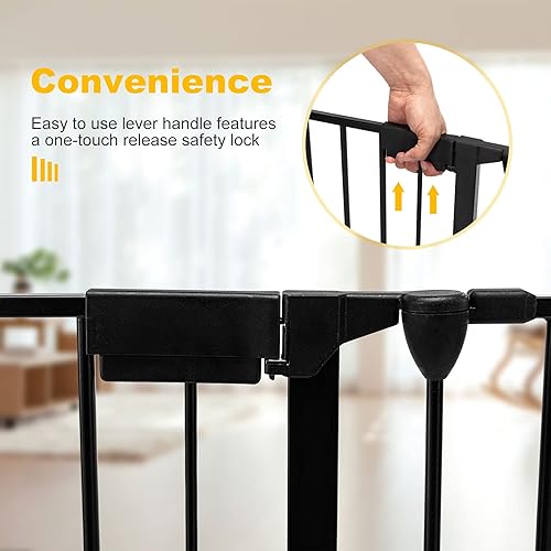 Miniatura 5 de SOSPIRO Puerta negra extra ancha para bebés de 196.8 pulgadas con puerta, valla larga de metal, puertas altas para perros para mascotas, escaleras