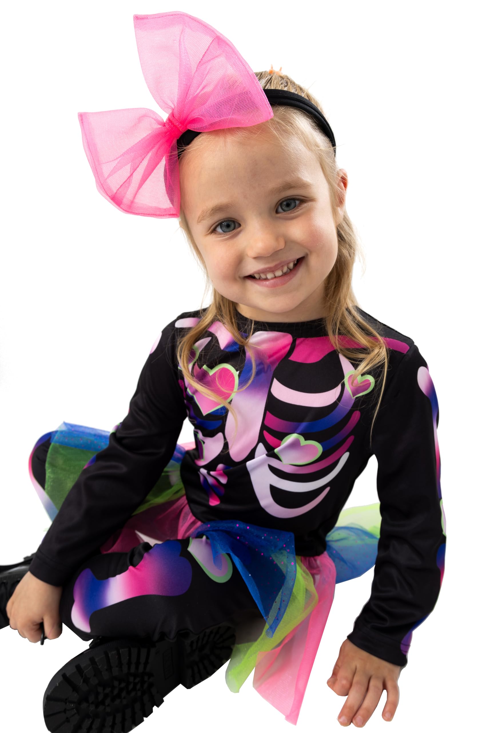 Blues Group Girls Skeleton Cutie Halloween Costume - Colourful Skeleton Jumpsuit with Tutu & Headband - 2-3 Years - Image 2
