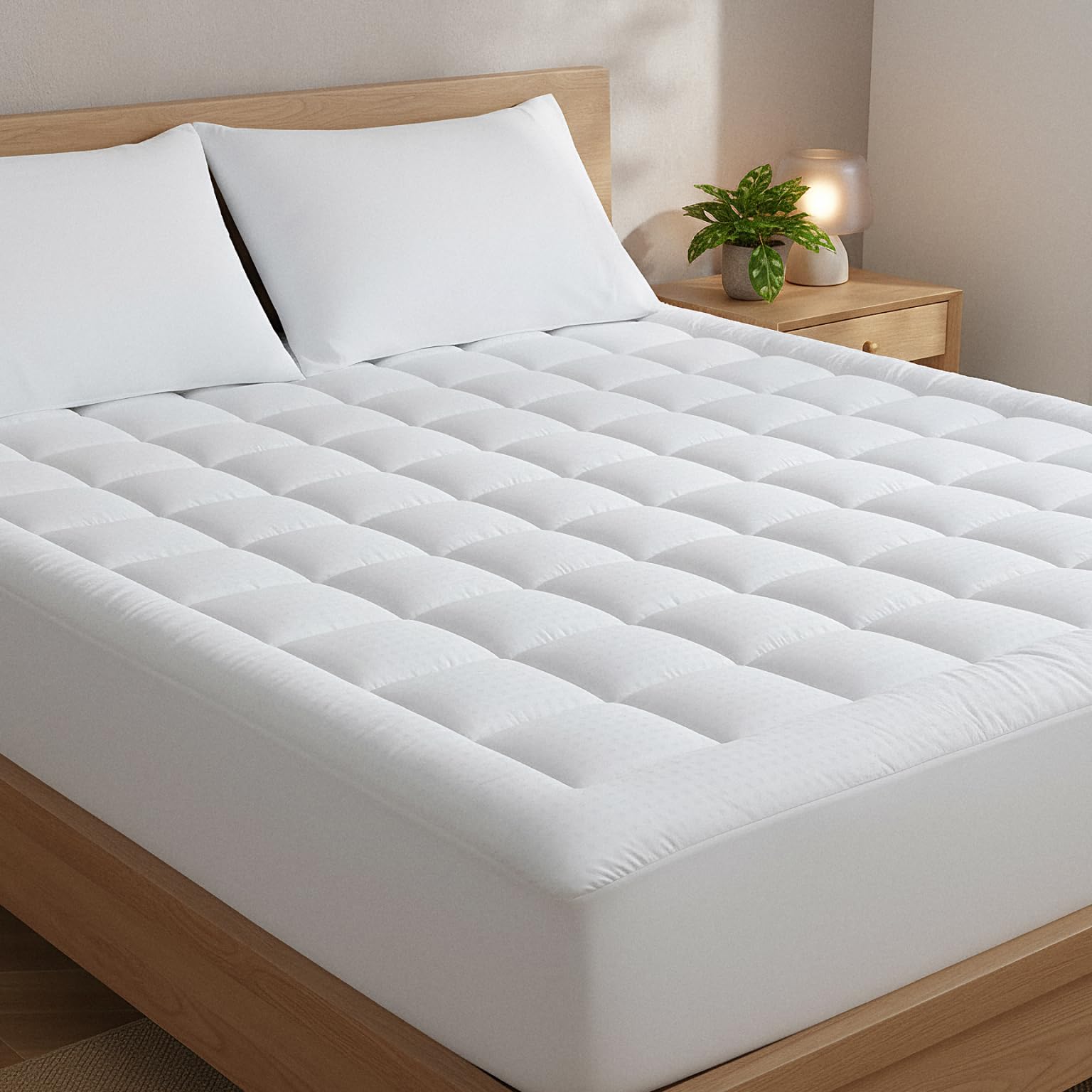 Mattress Pad King Size - Quilted Fitted Mattress Protector - Cotton Pillow Top Cover w/ 8-16" Deep Pockets - Thick, Comfy & Plush - Cooling, Breathable & Noiseless - Machine Washable - 78 x 80 (White)