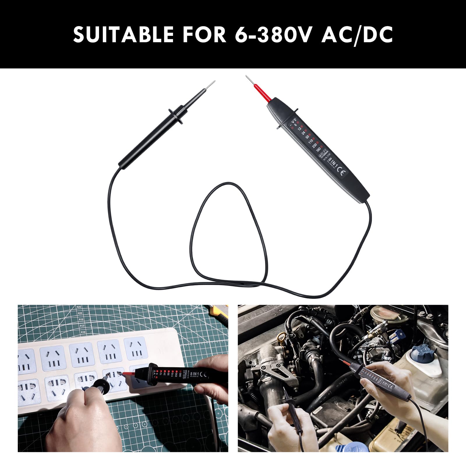 CCLIFE Tester napięcia 2-biegunowy 6-380V AC/DC tester fazy