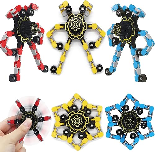 6 piezas de robot transformable con punta de los dedos, robot de cadena deformable, juguete de dedo de descompresión para niños y adultos