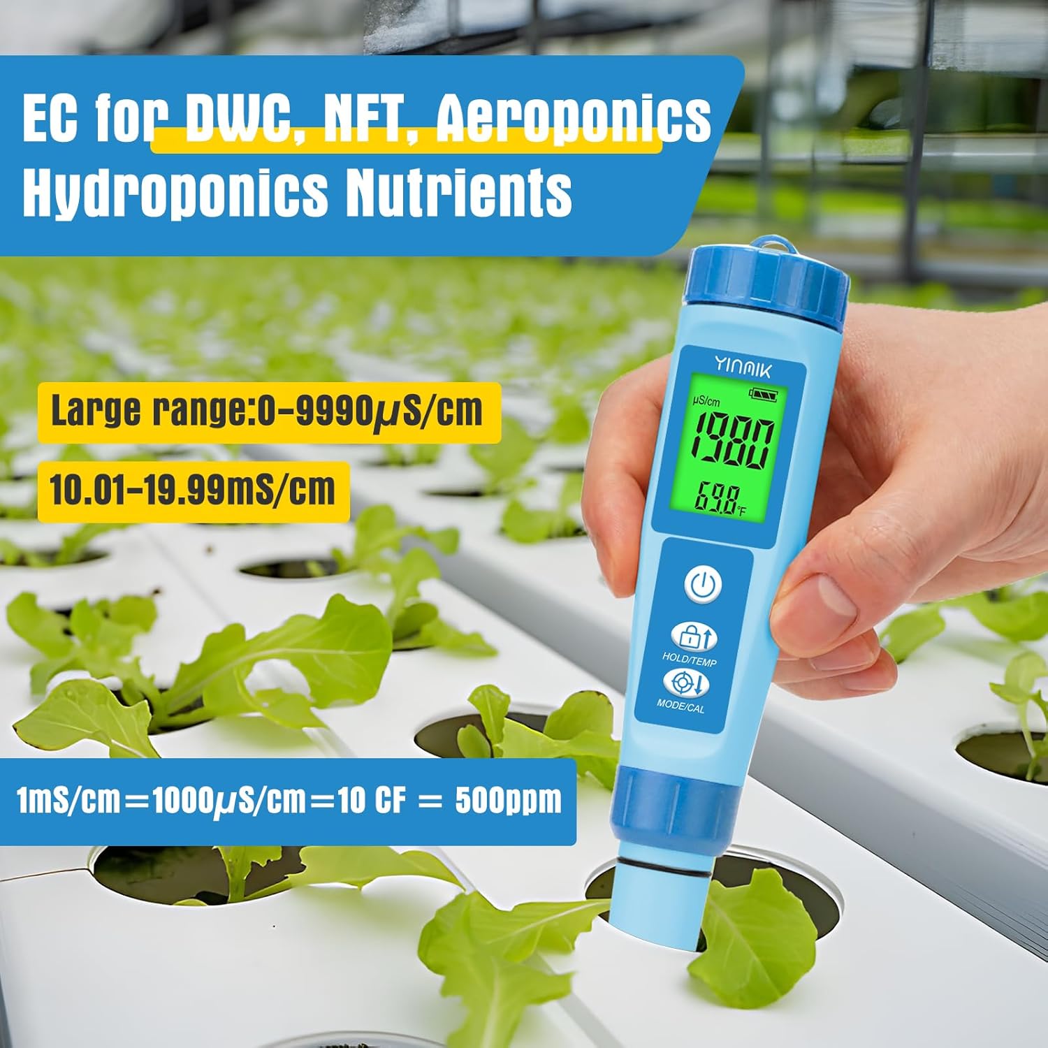 YINMIK YK-4N measuring EC in a hydroponic system