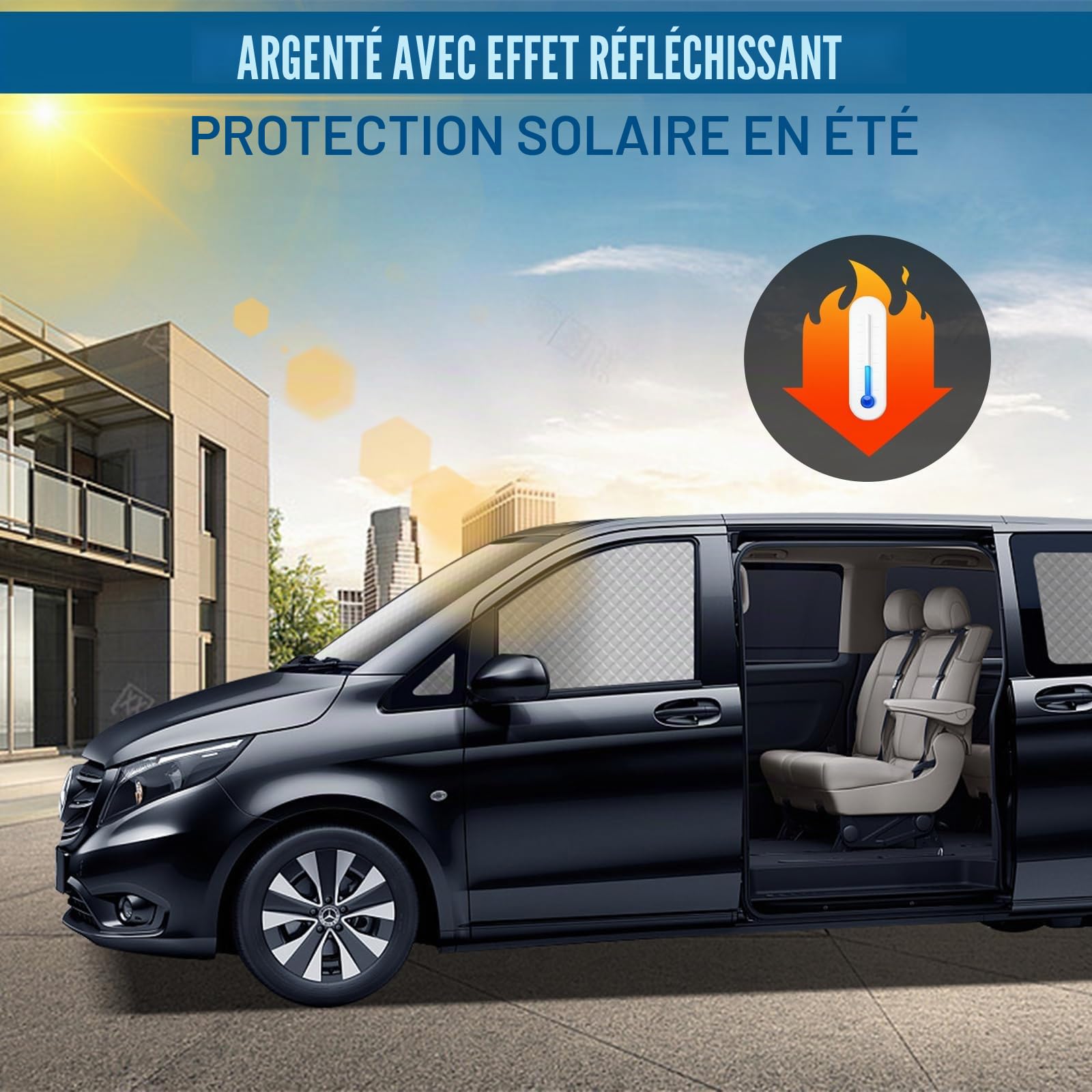 MaxAwe Lot de 10 tapis thermiques compatibles avec VITO II W639/Viano 2003-2014 LWB L2, pare-soleil intérieur de voiture, ensemble de stores thermiques, occultant, protection solaire