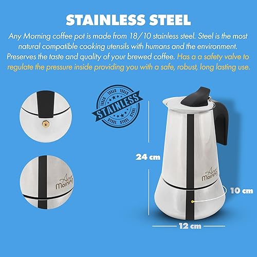 Miniatura 3 de Any Morning Cafetera de acero inoxidable para estufa de café expreso, olla italiana para el hogar y camping, cafetera compacta con filtro, perfecta