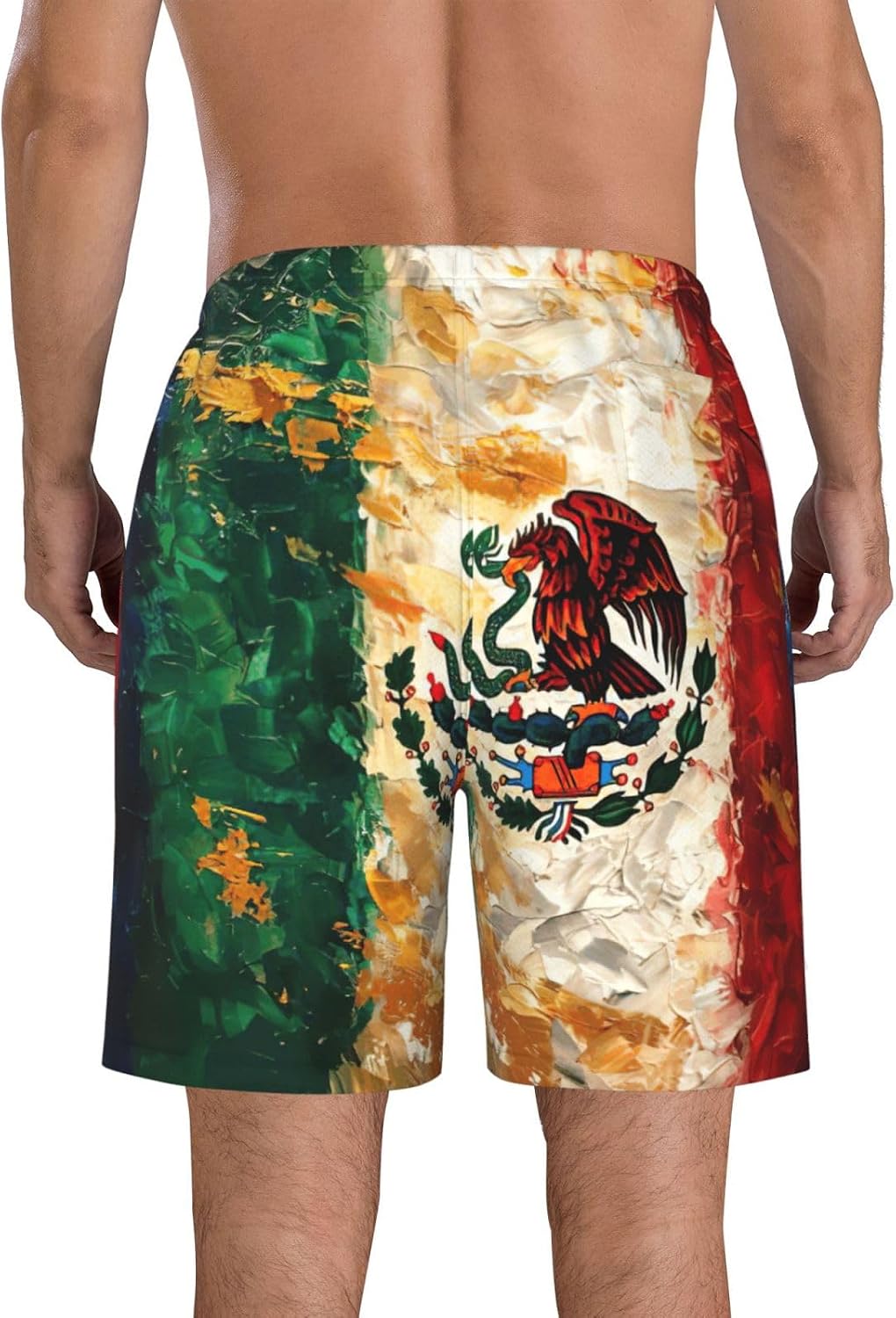 Mexican American Flag Print Men's Hawaiian Beach Shorts Elastic Novelty Summer Casual Shorts with Pocket
