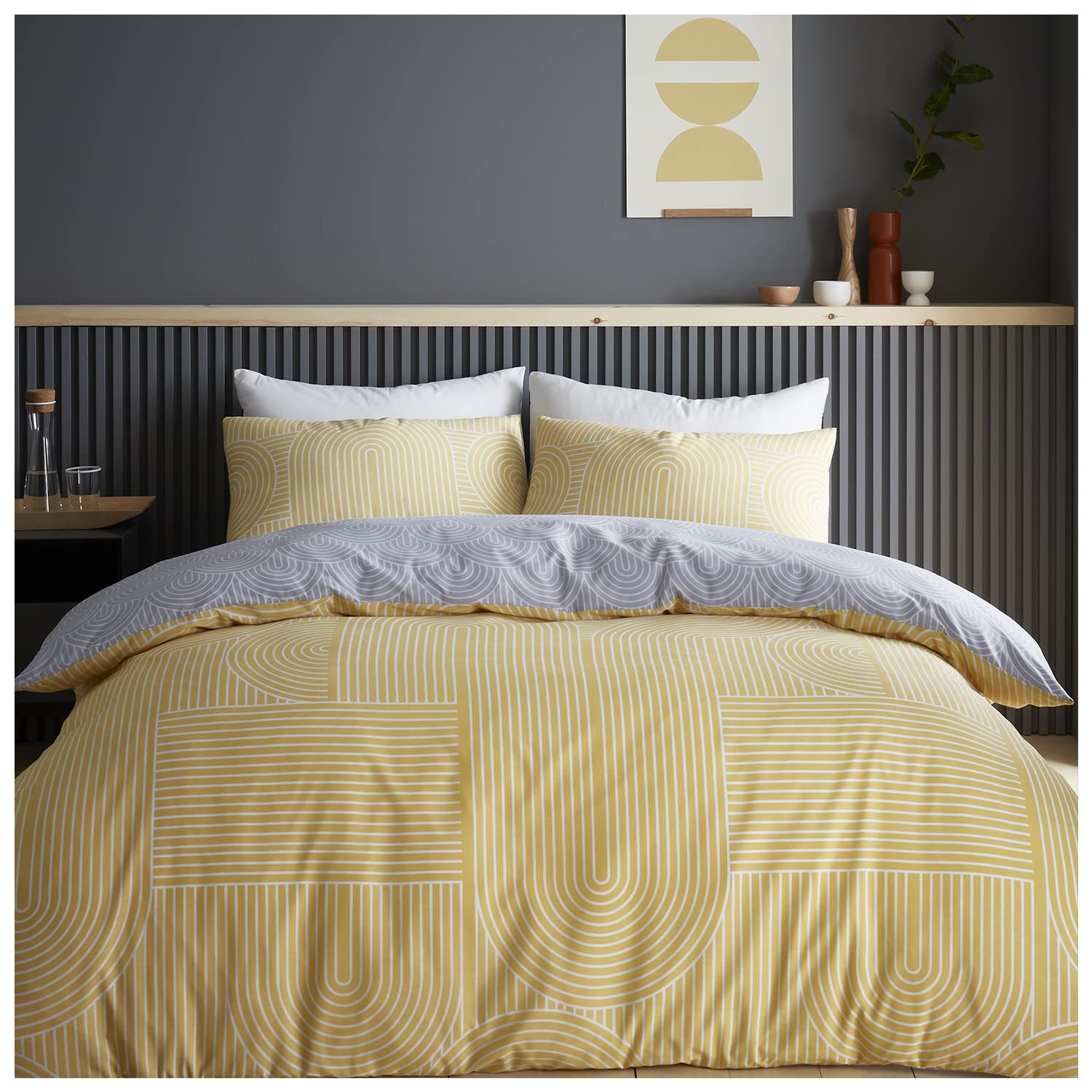 GC GAVENO CAVAILIA Geometric Duvet Cover Double, Warm & Cosy Comter Quilt Covers Pillowcases, Ochre (706045)