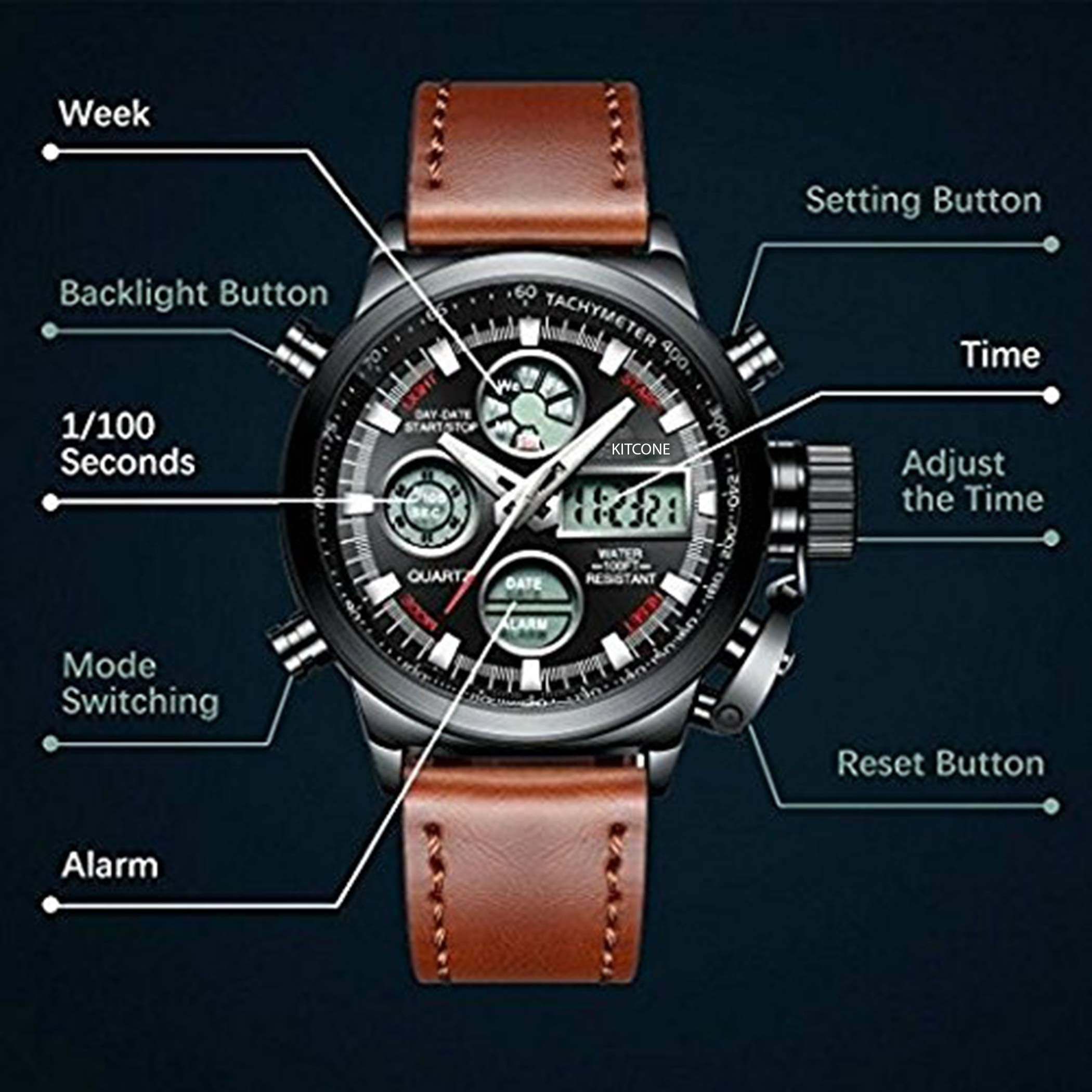 Analogue - Digital Men's Watch (Multicolored Dial Brown Colored Strap)
