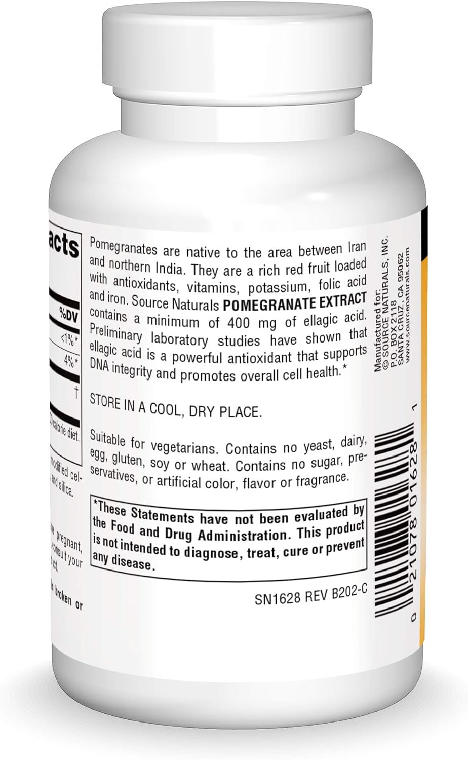 Source Naturals Pomegranate Extract 500mg Complete Whole Fruit Ellagic Acid Antioxidant & Added Fiber - 120 Tablets - Image 2