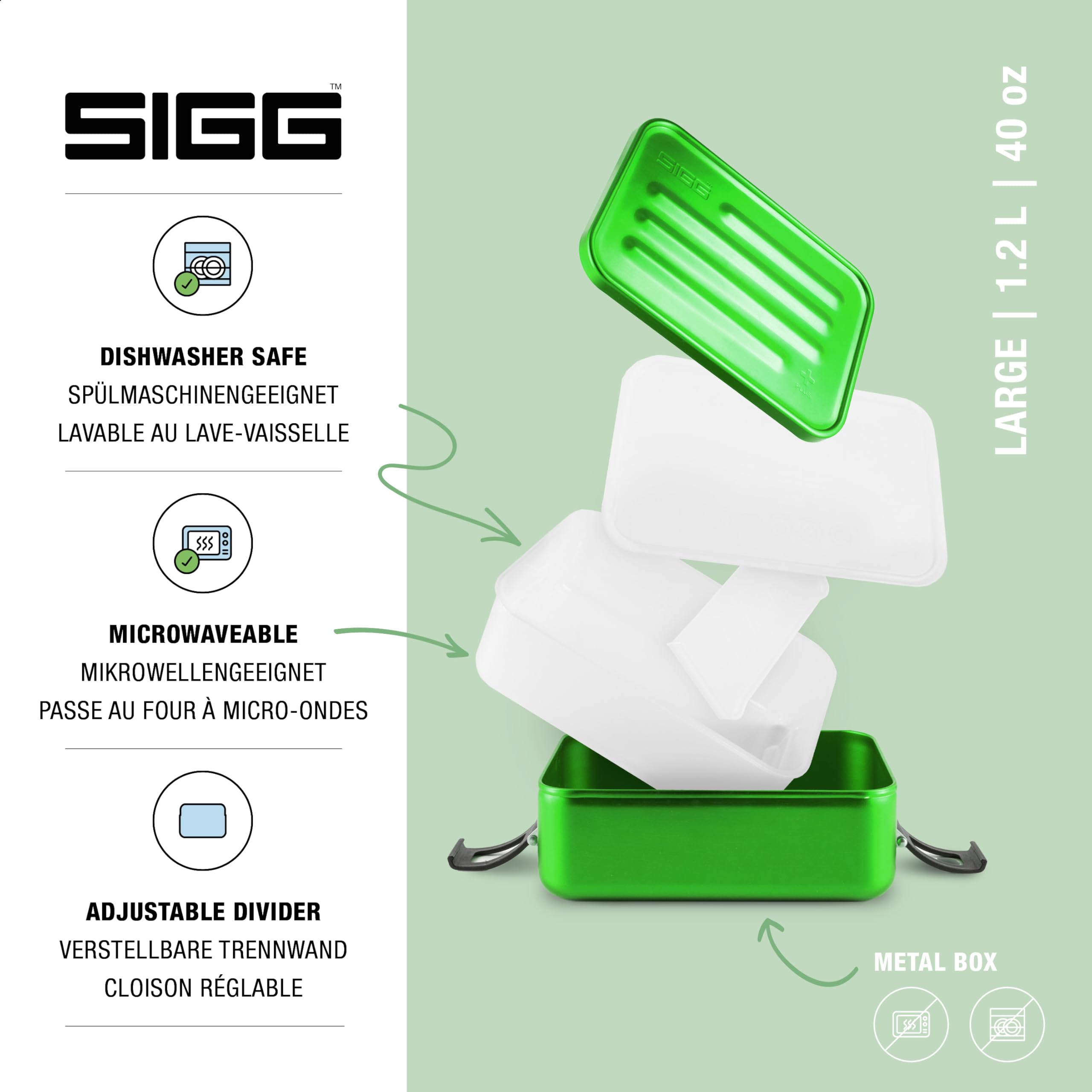 SIGG - Alu Lunchbox Plus - Brotdose Mit Unterteilung - Preisgekrönt - Spülmaschinenfest & Mikrowellengeeignet - Absolut Dicht - Federleicht - S, L