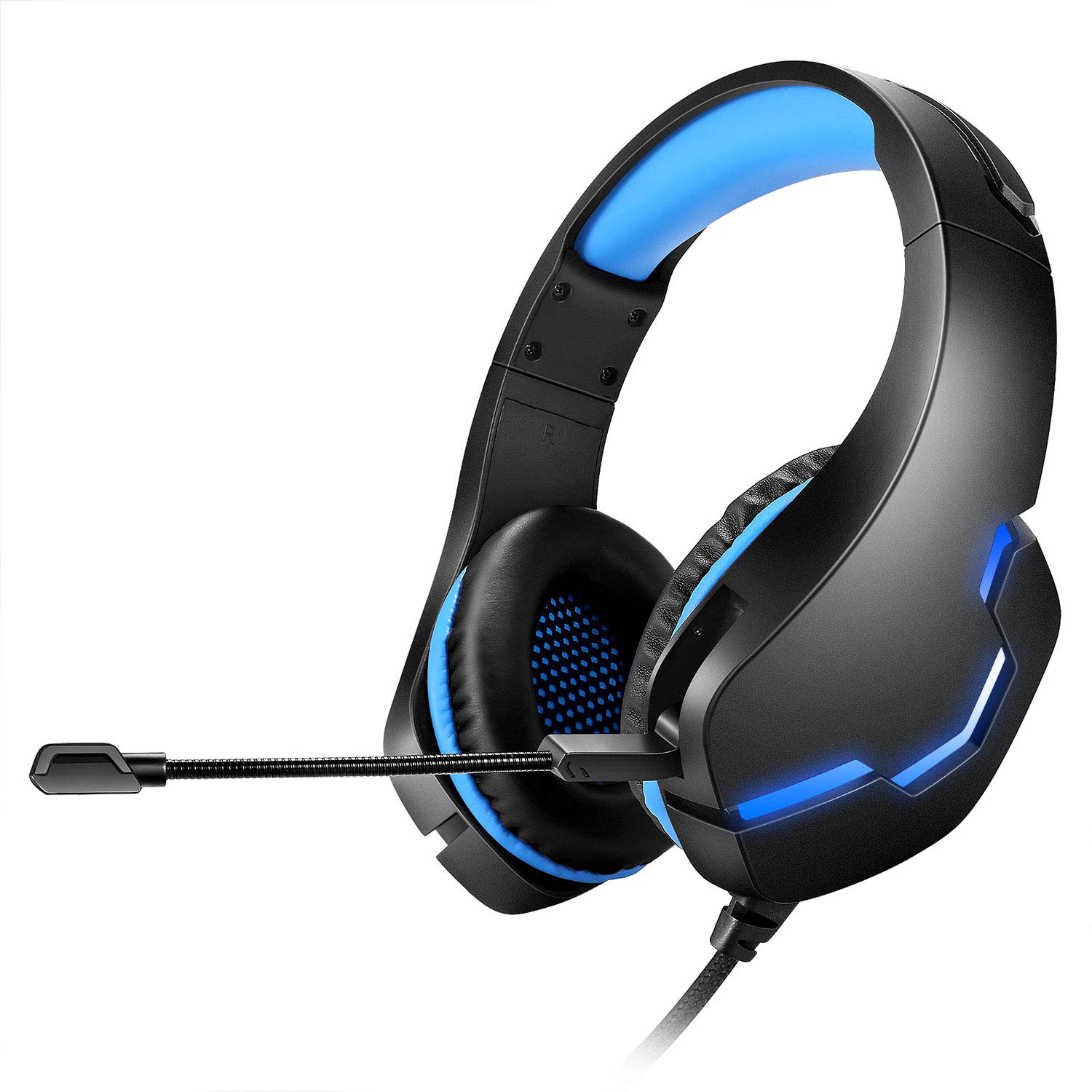 NC SOSOFLY Game Headset Light-Emitting Electronic Competition Headset Notebook PS4 Computer General Headset Wired Headset (Black-Blue)