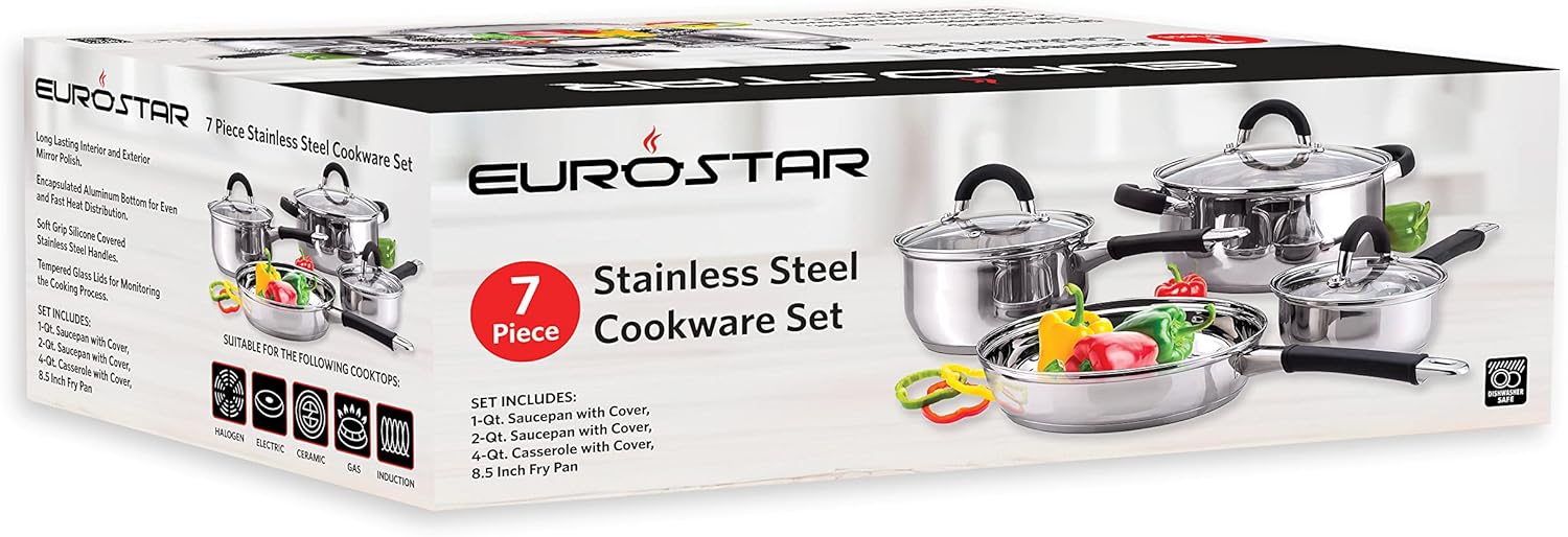 EUROSTAR ECX02227 7 Piece Stainless Steel Cookware Set