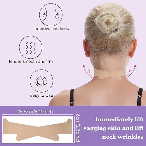 Miniatura 4 de Cinta de levantamiento de cuello, 10 unidades, parches invisibles antiarrugas y reafirmantes, tela de tono de piel para elevación instantánea,